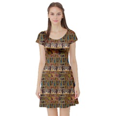 Brown Pattern In The African Style Short Sleeve Skater Dress by CoolDesigns