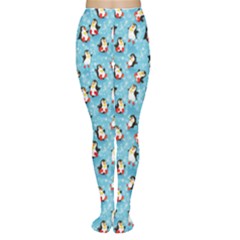 Blue Pattern Funny Penguins Snowflakes On Blue Icy Tights by CoolDesigns