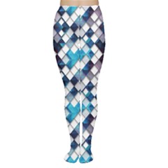 Blue Pattern Blue Geometric Abstract Pattern Of Squares Tights by CoolDesigns