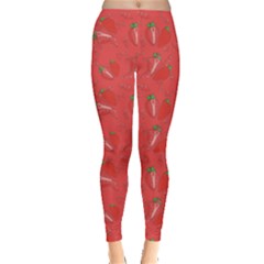 Red Pattern Strawberry And Splashes Leggings by CoolDesigns