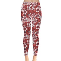 Red A Surf Floral Hibiscus Pattern Leggings by CoolDesigns