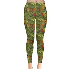 Green Hand Drawn Floral Pattern Leggings by CoolDesigns
