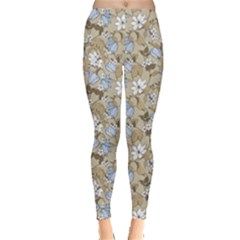 Gray Elegant Pattern Flowers Magnolia And Tulips Flora Leggings by CoolDesigns
