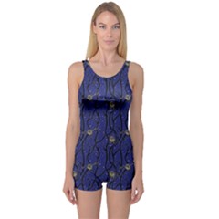 Blue Pattern Owls In The Night Forest Boyleg One Piece Swimsuit by CoolDesigns