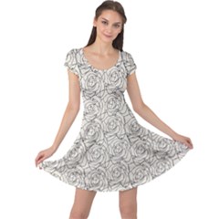 Gray Elegance Pattern Flowers Rose Cap Sleeve Dress by CoolDesigns