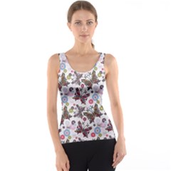 Colorful Floral Pattern With Colorful Butterflies And Gray Drops Tank Top by CoolDesigns