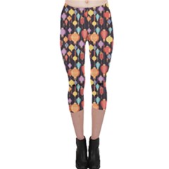 Colorful New Pattern Of Colorful Chinese Lanterns On A Dark Capri Leggings by CoolDesigns