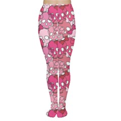 Pink Pattern Of Pink Girl Skulls With Bow On A White Women s Tights by CoolDesigns