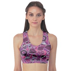 Purple Pattern With Sweet Food Cakes Chocolate Icecream Women s Sport Bra by CoolDesigns
