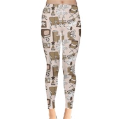 Brown Cinema Entertainment Decorative Pattern With Camera Women s Leggings by CoolDesigns