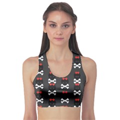 Black Skull With A Bow Pattern Women s Sport Bra by CoolDesigns