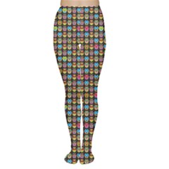 Colorful Pattern With Bright Colored Owl On A Black Women s Tights by CoolDesigns