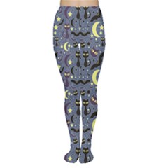 Blue Cute Pattern Night Life Cats And Bats Women s Tights by CoolDesigns