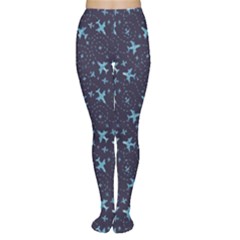 Blue Airplanes In The Night Sky Pattern Women s Tights by CoolDesigns
