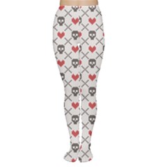 Gray Knitted Pattern With Skulls And Hearts Women s Tights by CoolDesigns
