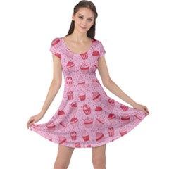 Pink Pattern With Sweet Cupcakes Cap Sleeve Dress by CoolDesigns