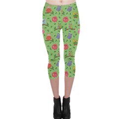 Green Pattern With Colorful Ornamental Owls On A Light Capri Leggings by CoolDesigns