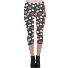 Colorful Cute Sheep Pattern On Light Blue Capri Leggings by CoolDesigns