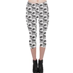 Gray Pattern Of Horse Stallions With A Black Silhouetted Capri Leggings by CoolDesigns