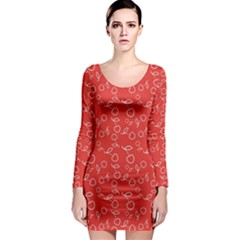 Red Pattern Circuit Cherry Long Sleeve Bodycon Dress by CoolDesigns
