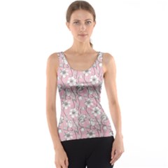 Pink Vintage Floral Pattern With Gray Anemones On A Pink Tank Top by CoolDesigns