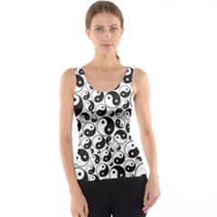 Black Yin And Yang Symbols Black And White Pattern Tank Top by CoolDesigns