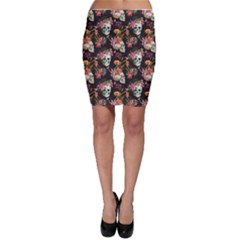 Colorful Beautiful Pattern With Nice Watercolor Skull And Flowers Bodycon Skirt by CoolDesigns