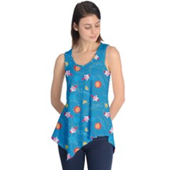 Blue Colorful Space With Cute Rocket Sleeveless Tunic Top by CoolDesigns