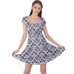 Blue Floral Pattern Traditional Arabic Ornament Cap Sleeve Dress by CoolDesigns