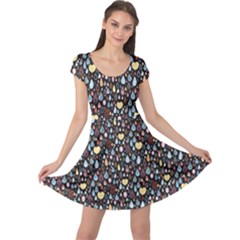 Colorful Bright Colorful Pattern Raindrops Cap Sleeve Dress by CoolDesigns