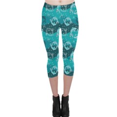 Turquoise Pattern Pisces Astrology Symbols Capri Leggings by CoolDesigns