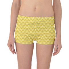 Yellow Yellow And White Chevron Pattern Boyleg Bikini Bottoms by CoolDesigns