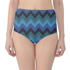 Blue Green And Blue Multicolor Horizontal Fashion Chevron High Waist Bikini Bottom by CoolDesigns