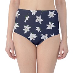Blue Lilies Navy Print High Waist Bikini Bottom by CoolDesigns