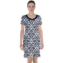 Black Oriental Fine Pattern With Damask Arabesque And Floral Short Sleeve Nightdress by CoolDesigns