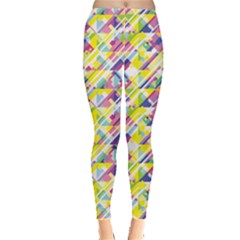 Yellow Geometric Pattern Colorful Stripes Leggings by CoolDesigns