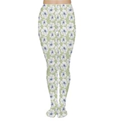 Green Decorative Pattern With White Poppies Tights by CoolDesigns