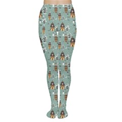 Blue Christmas Pattern Winter Village Scene Tights by CoolDesigns