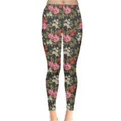 Colorful Floral Pattern With Pink White And Red Flowers Leaves Leggings by CoolDesigns