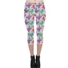 Purple Floral Pattern Silhouettes Colorful Butterflies Capri Leggings by CoolDesigns