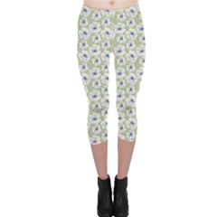 Green Decorative Pattern With White Poppies Capri Leggings by CoolDesigns