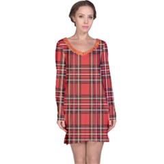 Red Black White Grid Line Pattern Long Sleeve Nightdress by CoolDesigns