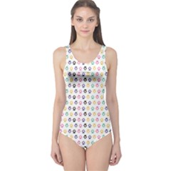 Colorful Traces Of Dog Textile Pattern Women s One Piece Swimsuit by CoolDesigns