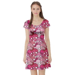 Pink Pattern Of Pink Girl Skulls With Bow On A White Short Sleeve Skater Dress by CoolDesigns