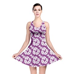 Purple With Hibiscus Flower Hawaiian Patterns Reversible Skater Dress by CoolDesigns