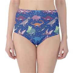 Blue Dinosaur Stylish Pattern High Waist Bikini Bottom by CoolDesigns