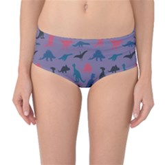 Blue Set Of Silhouettes Dinosaur Animal Retro Pattern Mid Waist Bikini Bottom by CoolDesigns
