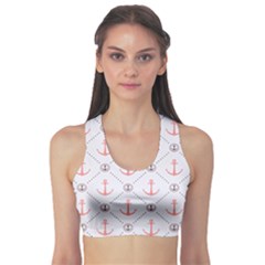 Gray Retro Pattern Polka Dot With Anchors Women s Sport Bra by CoolDesigns