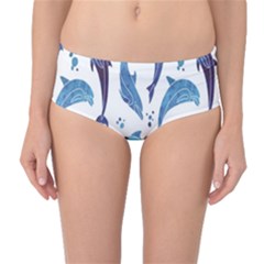 Blue Watercolor Pattern With Dolphins Mid Waist Bikini Bottom by CoolDesigns