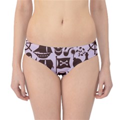 Purple Pattern On Pirate Theme With Objects And Elements Hipster Bikini Bottom by CoolDesigns